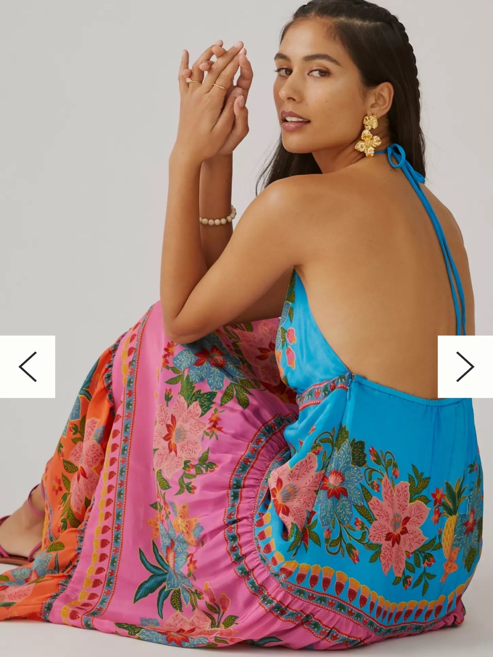 Farm Rio x Anthropologie Halter Tiered Maxi Dress Open Back Printed M - Picture 4 of 11